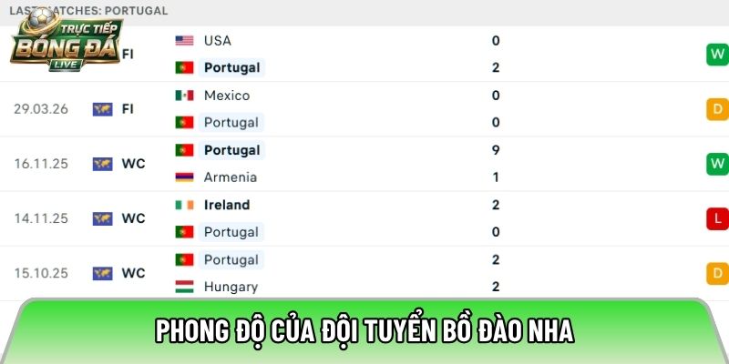 Phong độ của đội tuyển Bồ Đào Nha