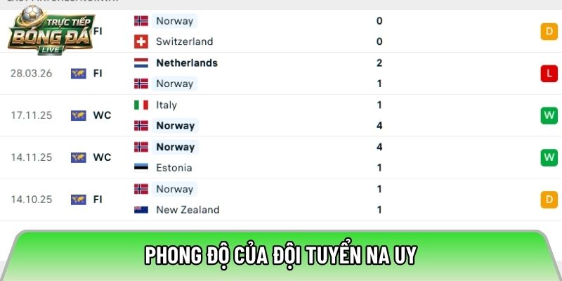 Phong độ của đội tuyển Na Uy
