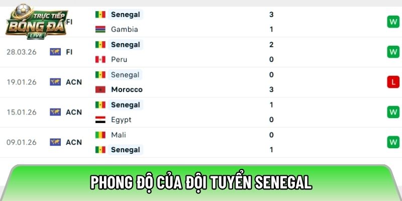 Phong độ của đội tuyển Senegal